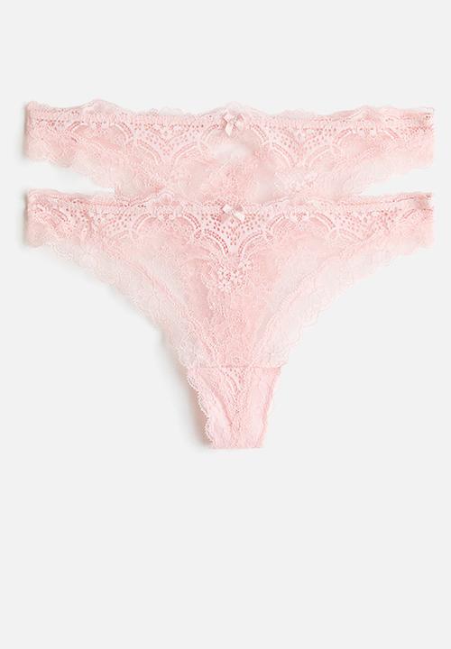 H&M - 2-Pack lace thong briefs - light pink