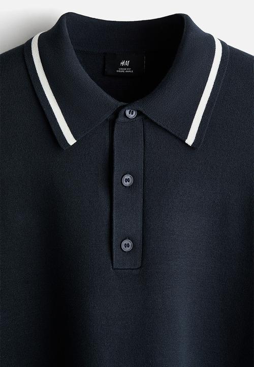 H&M - Loose fit fine-knit polo shirt - navy blue