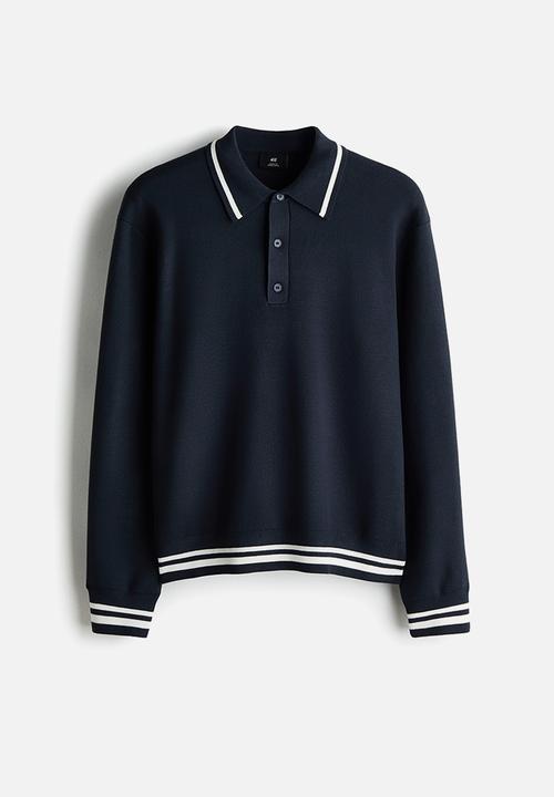 Loose fit fine-knit polo shirt - navy blue - 1306926002