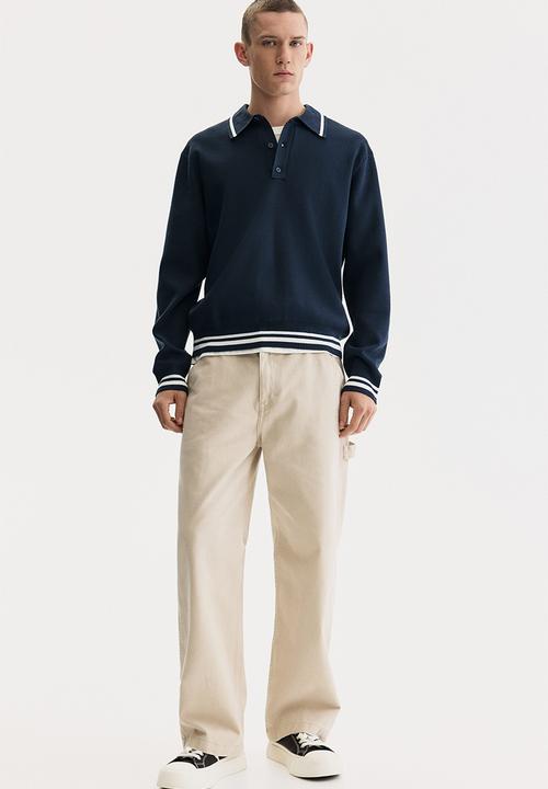 H&M - Loose fit fine-knit polo shirt - navy blue