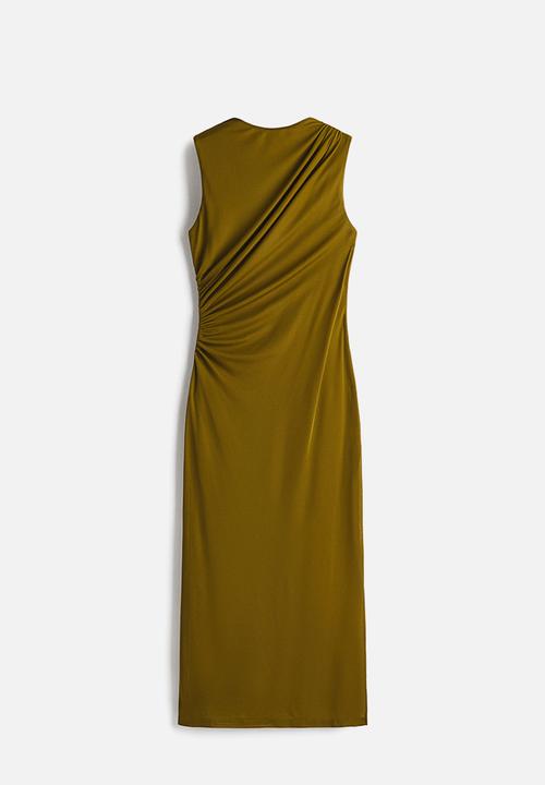 H&M - Draped midi dress - golden olive
