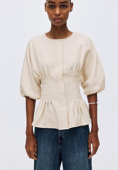H&M - Waisted blouse - light beige
