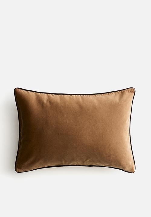 H&M - Piping-detail velvet cushion cover - light beige/brown