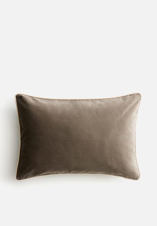 H&M - Piping-detail velvet cushion cover - light green/greige