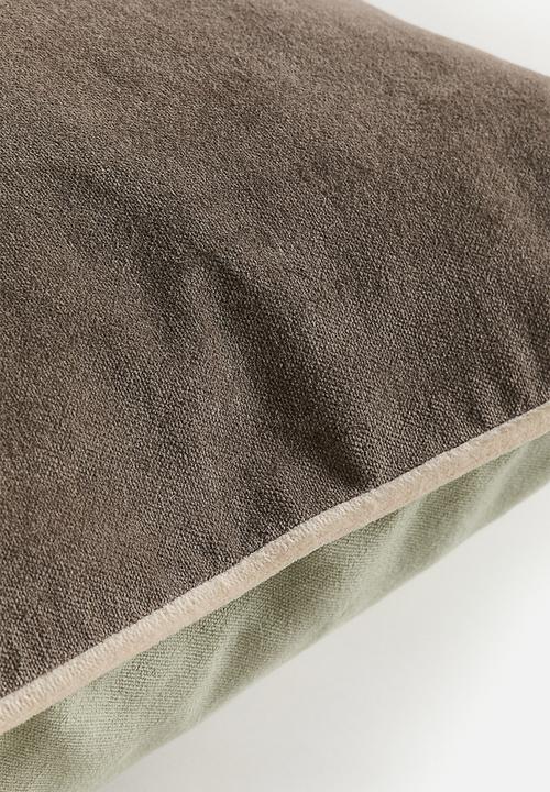 H&M - Piping-detail velvet cushion cover - light green/greige
