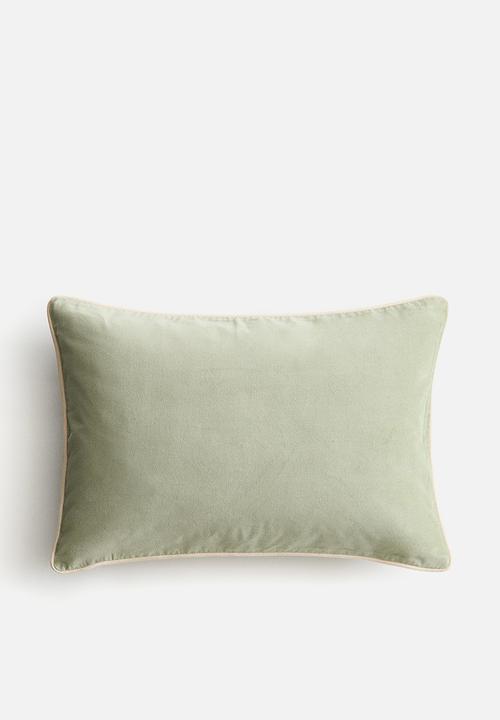 H&M - Piping-detail velvet cushion cover - light green/greige
