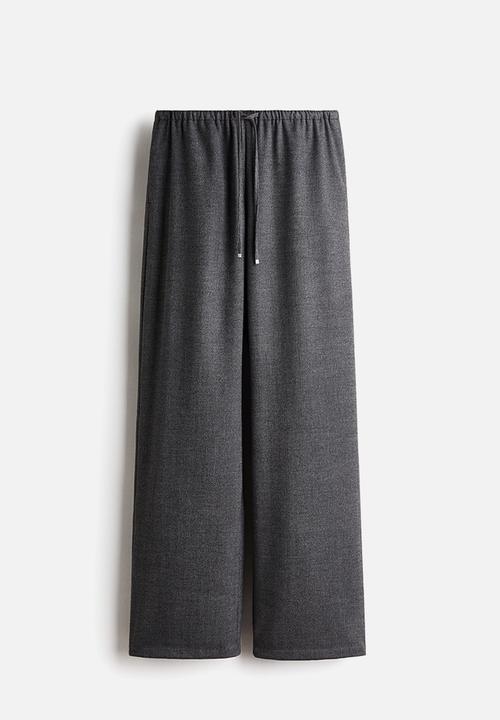 H&M - Drawstring trousers - dark grey/herringbone pattern