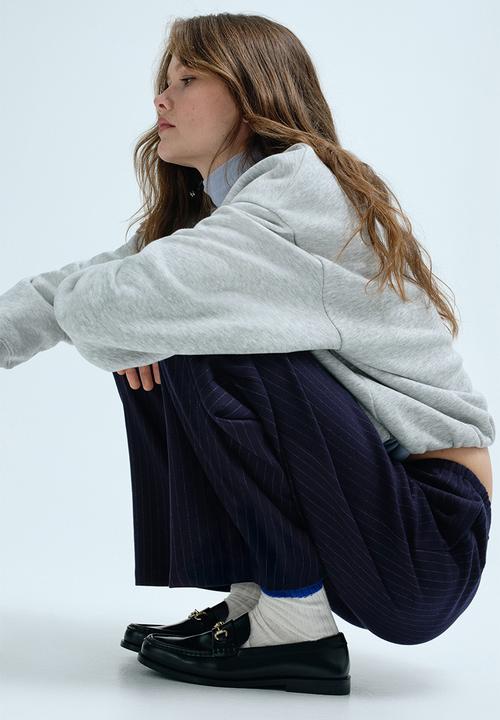 H&M - Drawstring trousers - dark blue/pinstriped