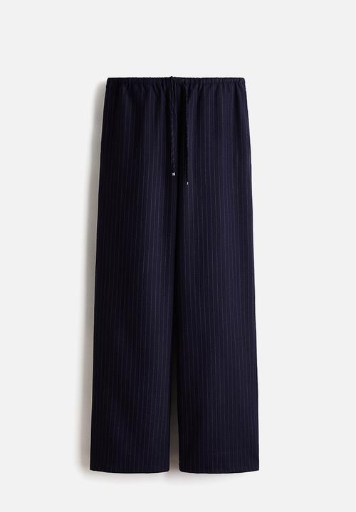 H&M - Drawstring trousers - dark blue/pinstriped