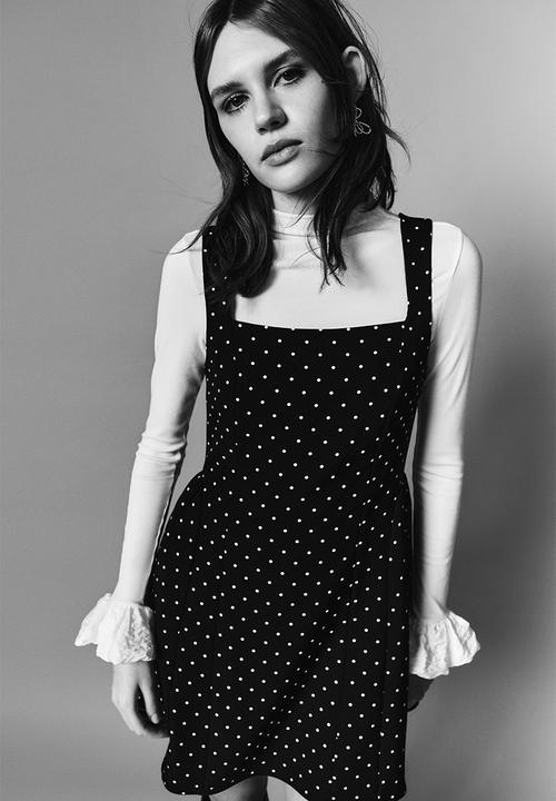 H&M - Flared-skirt dress - black/spotted