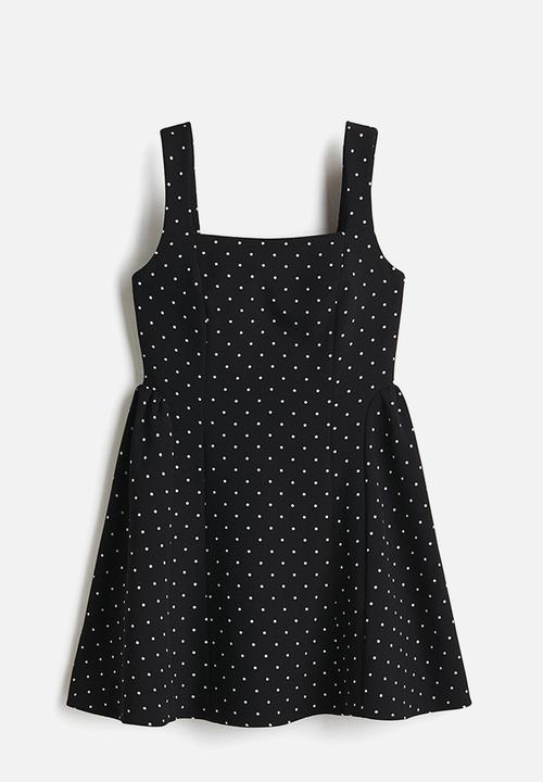 H&M - Flared-skirt dress - black/spotted