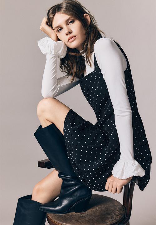 H&M - Flared-skirt dress - black/spotted