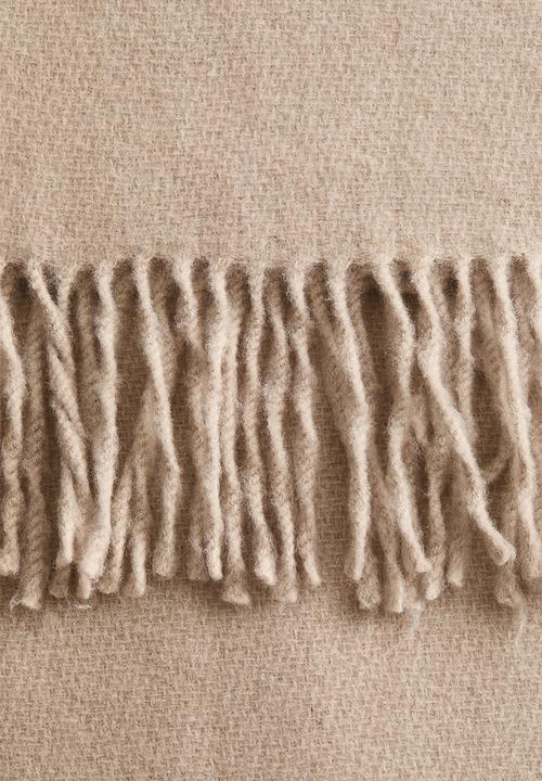 H&M - Fringed wool-blend blanket - beige