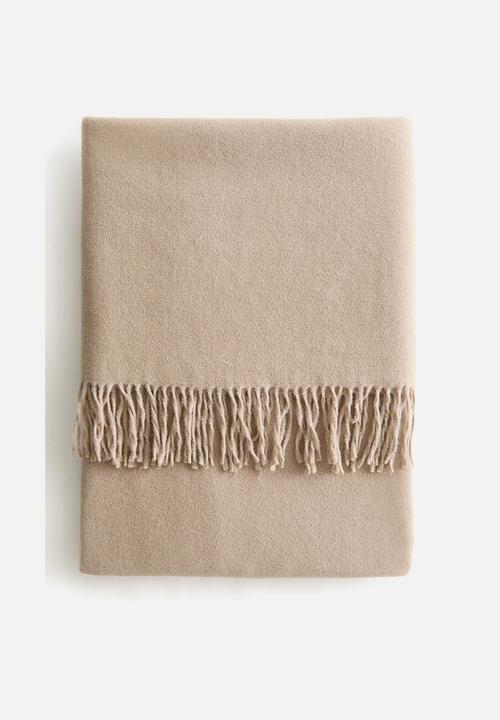 H&M - Fringed wool-blend blanket - beige
