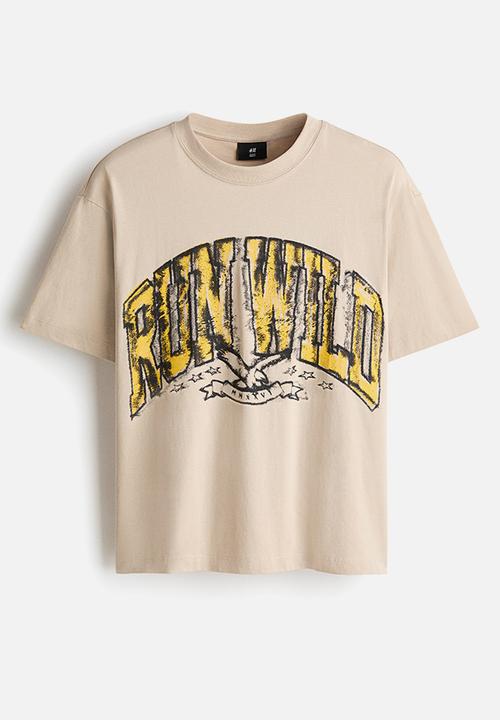 H&M - Loose fit printed T-shirt - beige/run wild