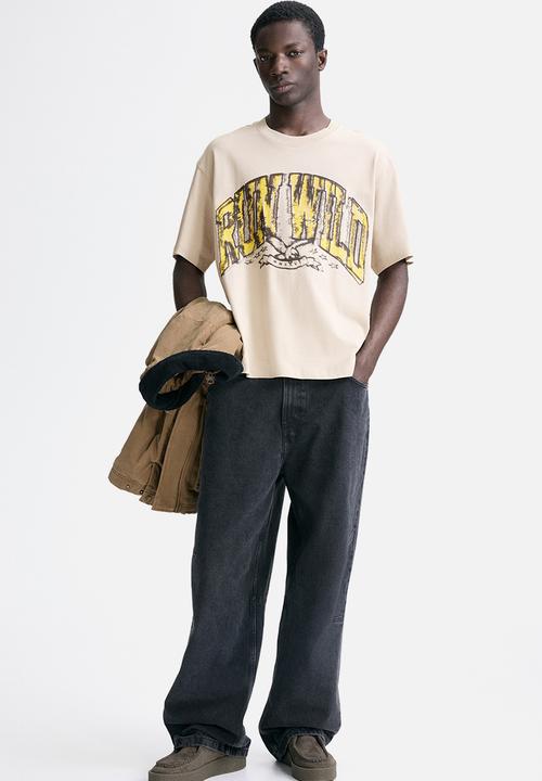 H&M - Loose fit printed T-shirt - beige/run wild
