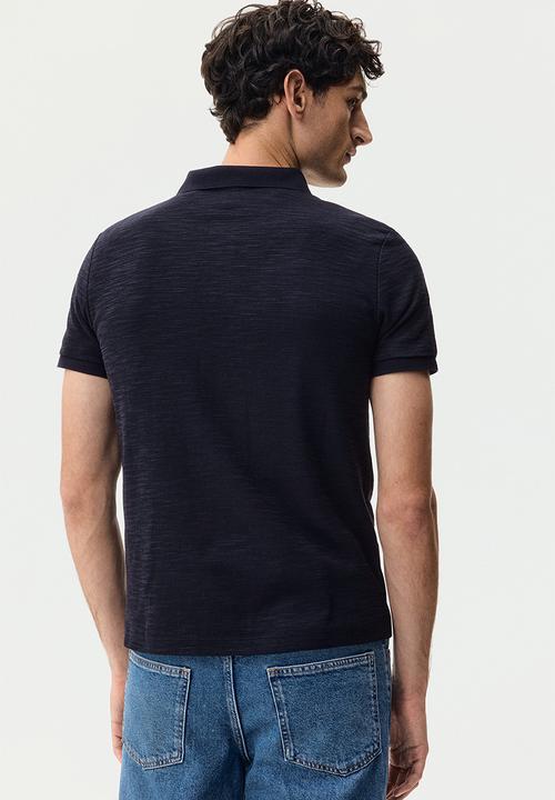 Slim fit jacquard-knit polo shirt - dark blue - 1313926002