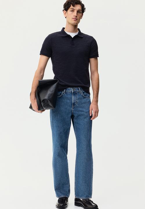 H&M - Slim fit jacquard-knit polo shirt - dark blue