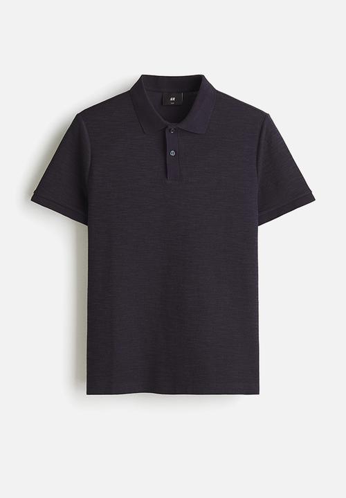 H&M - Slim fit jacquard-knit polo shirt - dark blue