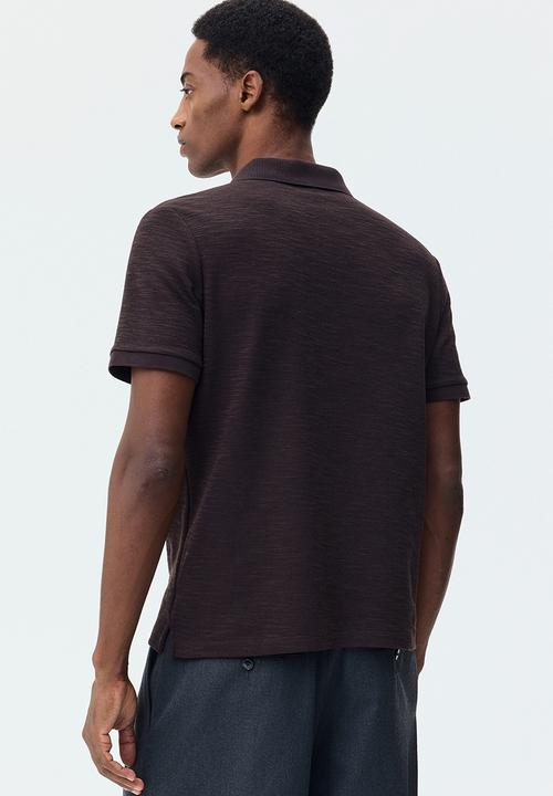 H&M - Slim fit jacquard-knit polo shirt - dark brown