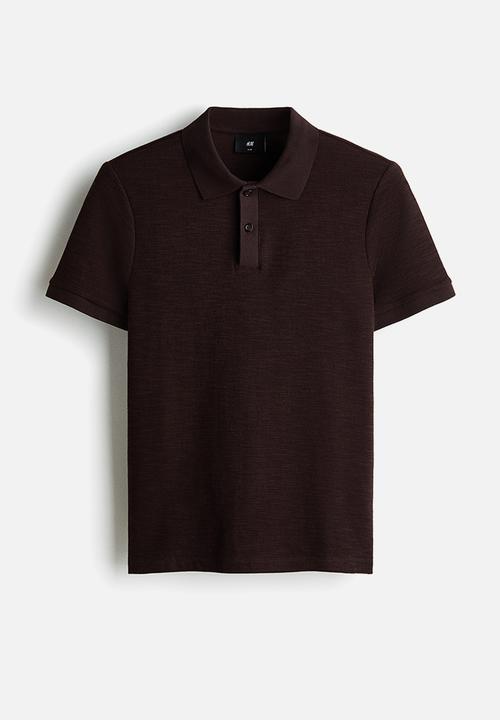 H&M - Slim fit jacquard-knit polo shirt - dark brown