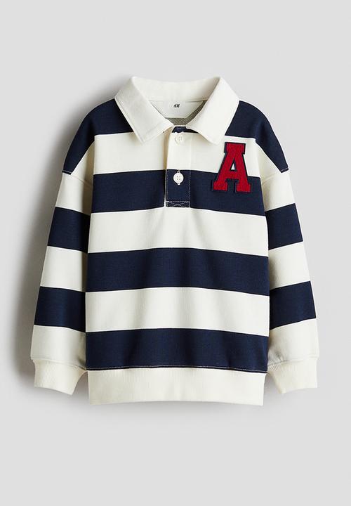 H&M - Appliqu?-detail rugby shirt - white/navy blue striped