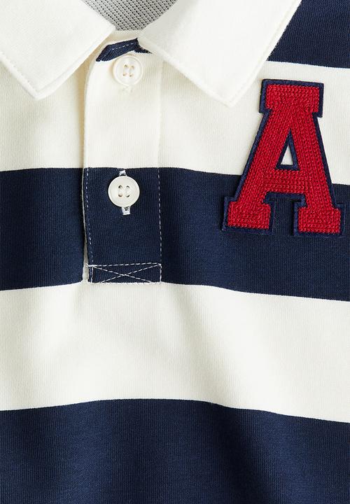 H&M - Appliqu?-detail rugby shirt - white/navy blue striped