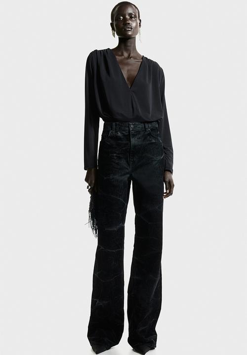 H&M - Draped v-neck thong body - black