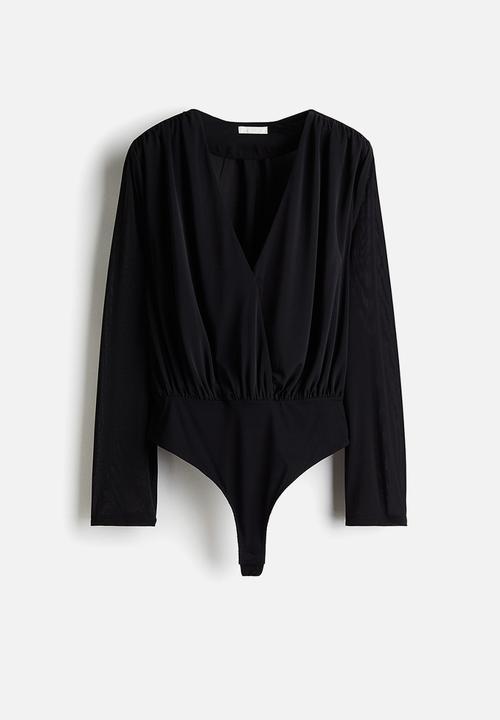 H&M - Draped v-neck thong body - black