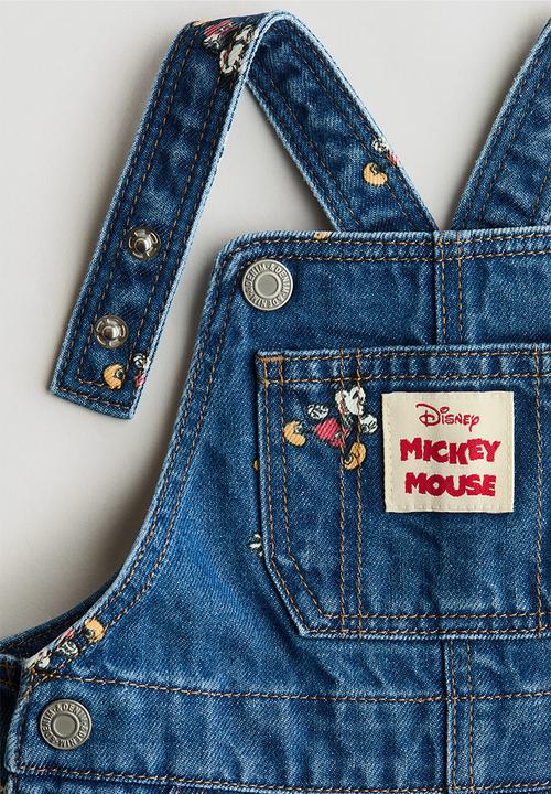 H&M - Printed denim dungarees - denim blue/mickey mouse