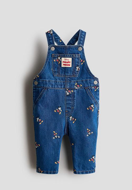 H&M - Printed denim dungarees - denim blue/mickey mouse