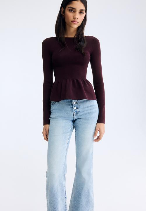H&M - Knitted peplum top - plum red