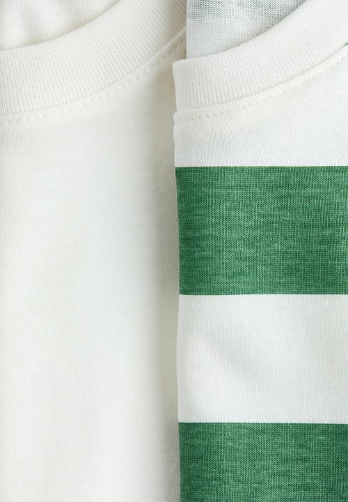 H&M - 2-pack oversized T-shirts - white/green striped