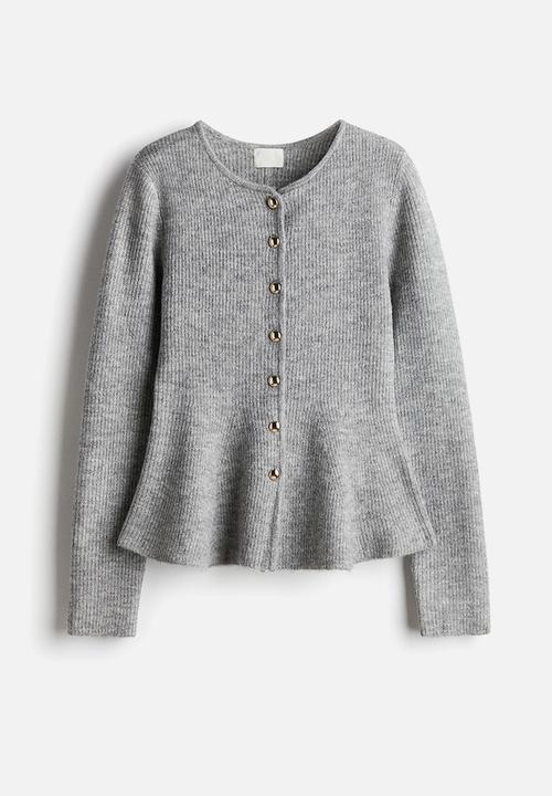 H&M - Rib-knit peplum cardigan - light grey marl