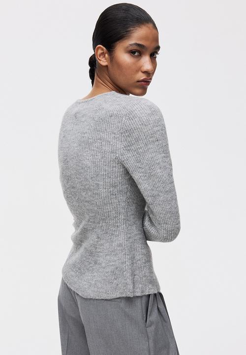H&M - Rib-knit peplum cardigan - light grey marl