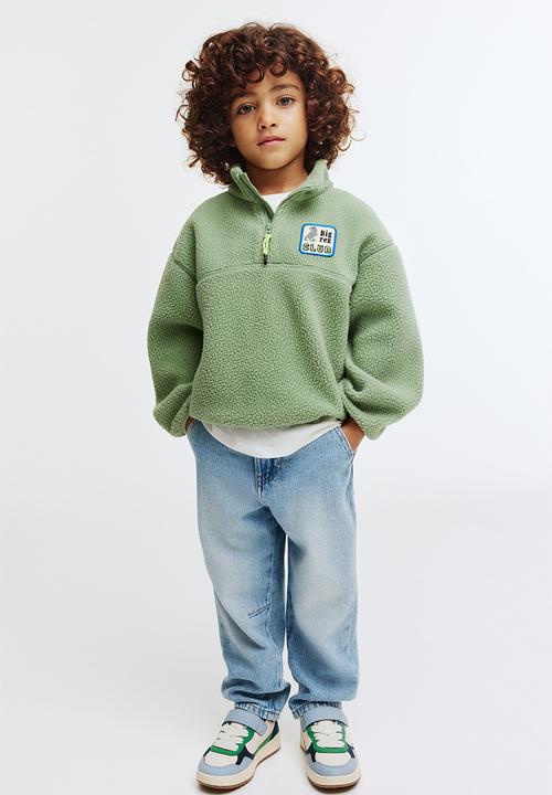 H&M - Zip-top teddy sweatshirt - green/dinosaur