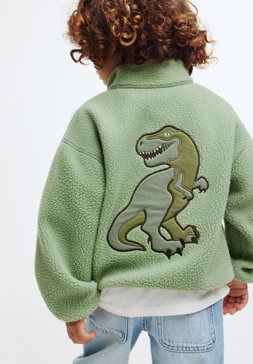 H&M - Zip-top teddy sweatshirt - green/dinosaur