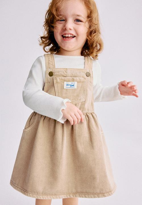 H&M - 2-piece dungaree dress and top set - beige/white