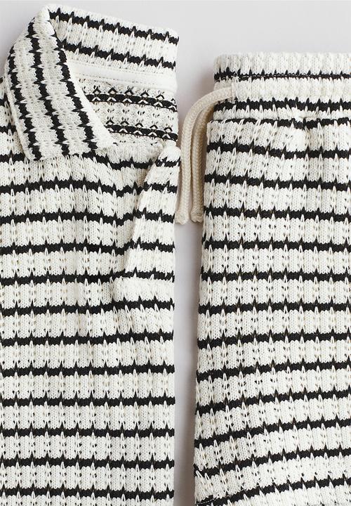 H&M - 2-piece textured-knit set - white/black striped