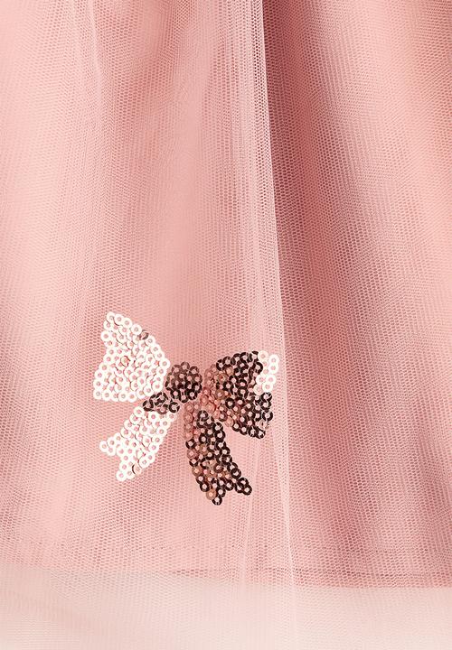 H&M - Sequin-detail tulle skirt - pink/bows