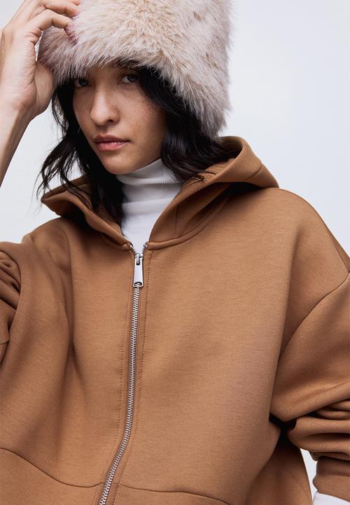 H&M - Scuba zip-through hoodie - dark beige