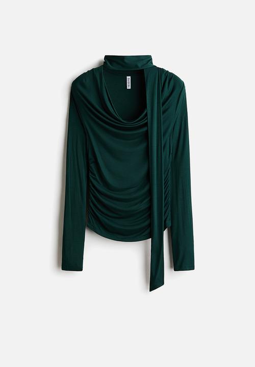 H&M - Draped scarf-detail top - dark green