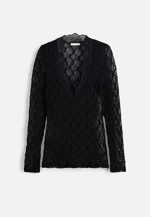 H&M - V-neck lace top - black