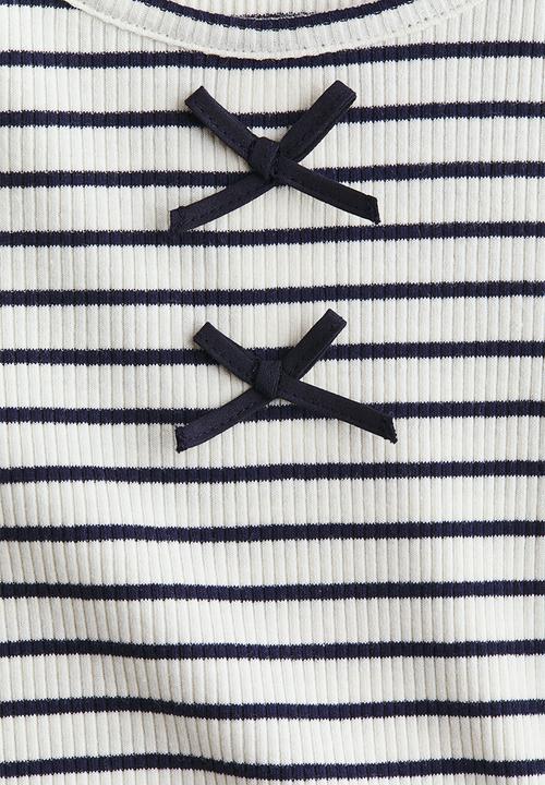 H&M - Ribbed cotton top - white/navy blue striped
