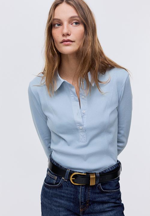 H&M - Fitted polo shirt - light blue
