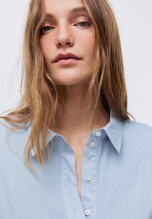 H&M - Fitted polo shirt - light blue