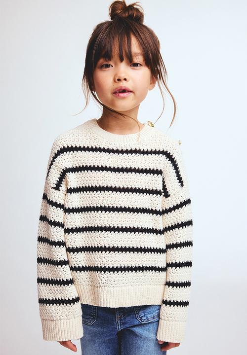 H&M - Hole-knit jumper - light beige/striped