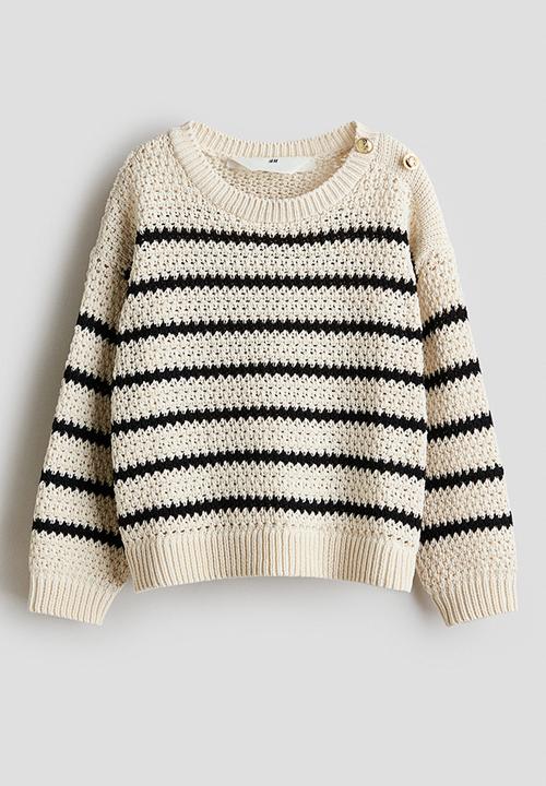 H&M - Hole-knit jumper - light beige/striped