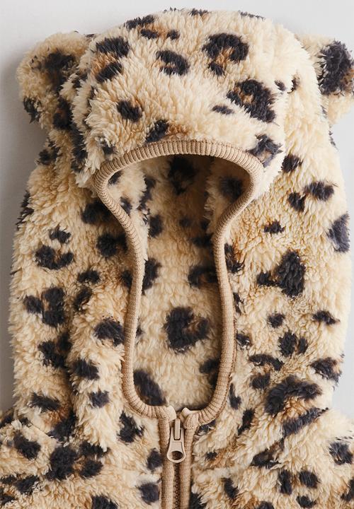 H&M - Zip-through teddy hoodie - beige/leopard print