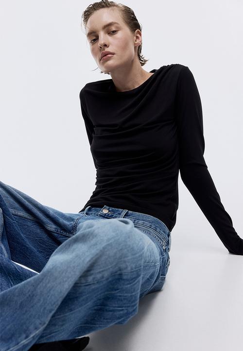 H&M - Draped jersey top - black